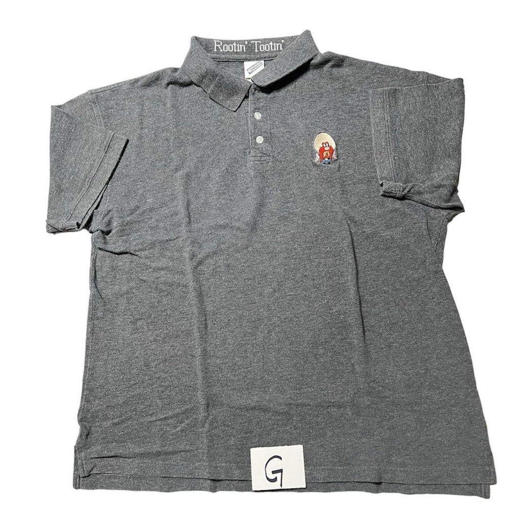 Vintage Warner Bros 2000 POLO SHIRT Rootin Tootin Yosemite Sam S -XL Men's Gray